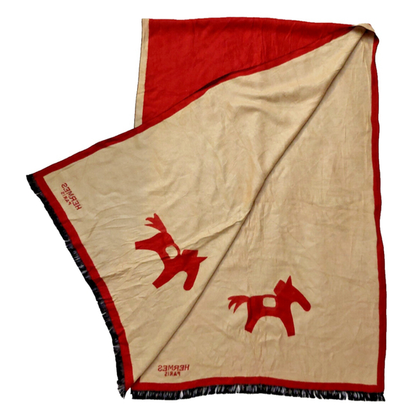 HERMÈS Red & Tan Reversibile Wrap Shawl Scarf Pre-owned - Picture 5 of 16